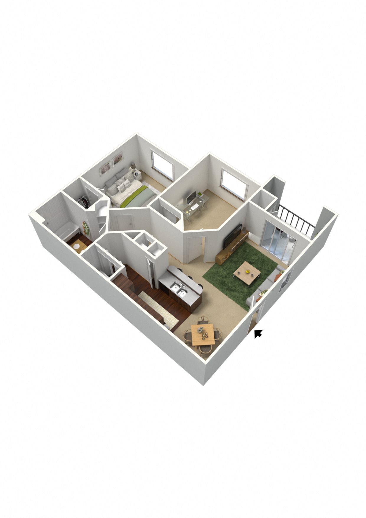 2 bedroom 1 bathroom floor plan at Summit Vista Apartments in Tucson, AZ
